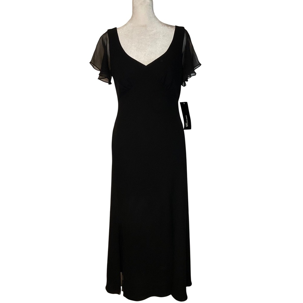 Jones New York women's dress formal black V-neck sheer flutter sleeve NWT Size 4